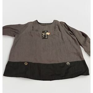 Citron 100% Linen Art-to-Wear Top - Size 2X - Grey & Black Colorblock